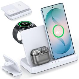Бездротова зарядка 3-в-1 EGV для Samsung Galaxy S26 Ultra/S25/S24, Z Fold/Flip 7/6, Buds та Galaxy Watch Ultra/8/7 - Біла