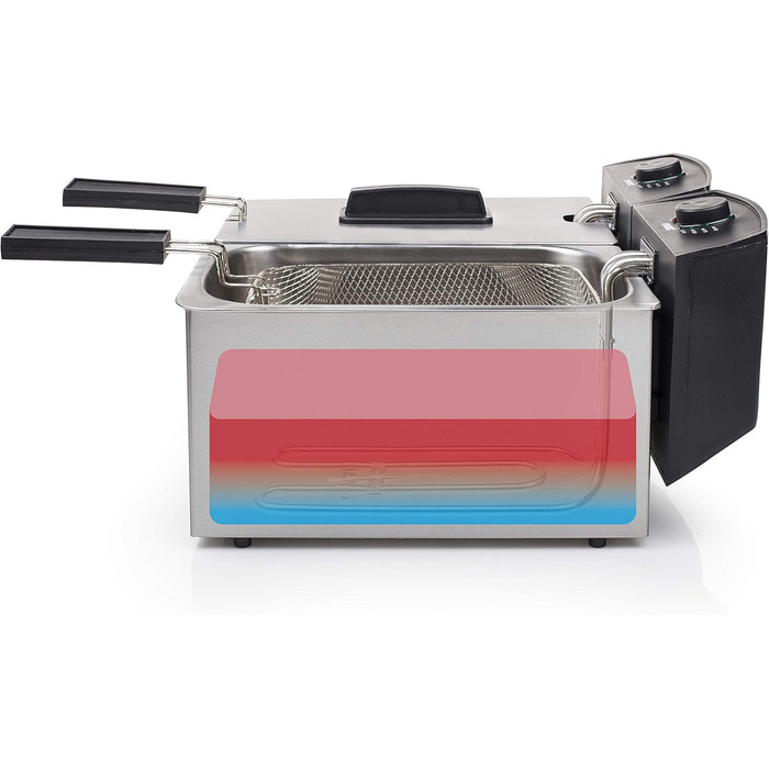 Princess 183123 Stainless Steel Double Deep Fryer - 2 x 3 Liters (2 x 1800 Watts) with Cold Zone Function, 6 L