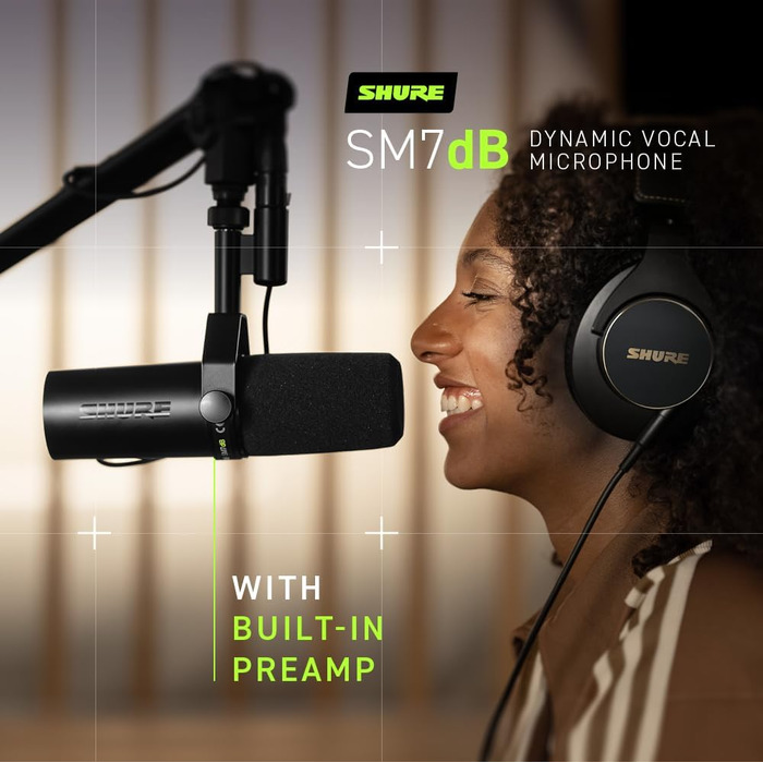 Мікрофон Shure SM7dB - динамічний вокальний мікрофон для радіо, подкастів та запису, XLR, теплий звук