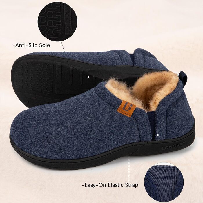 Чоловічі теплі зимові капці LongBay з ефектом пам'яті (Memory Foam), закриті домашні тапочки, сині, розмір 42/43 EU