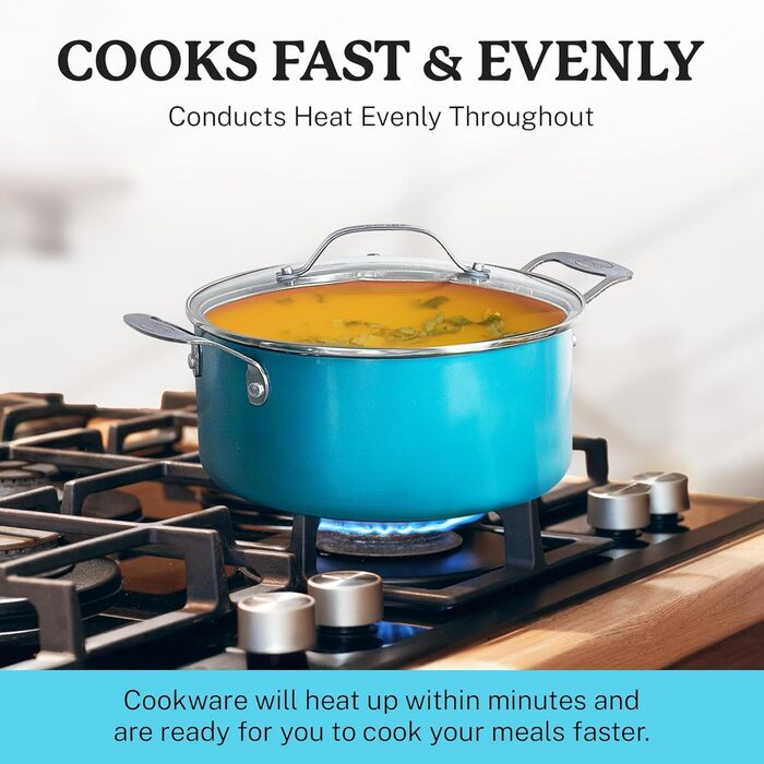 Набір посуду GOTHAM STEEL 12 предметів: каструлі та сковорідки з антипригарним покриттям, кераміка, блакитний, PFOA-free