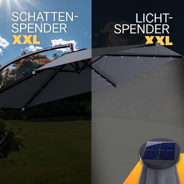 Kingsleeve® Canopy Umbrella LED Lighting UV Protection 80+ Solar Stand Protective Cover 300cm Large Crank Balcony Terrace Garden Umbrella Parasol Anthracite
