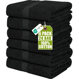 Набір банних рушників Utopia Towels, 100% бавовна, 60x120 см, 6 шт, м'які та гігроскопічні рушники для душу, басейну та готелю (Чорний)