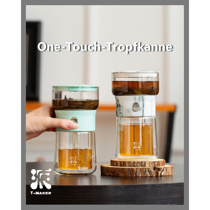 Чайник ZENS Klein Solo для заварювання листового чаю, з кнопкою One-Touch, з ізольованою чашкою та сумкою для подарунка (10-weiß, 200ml)