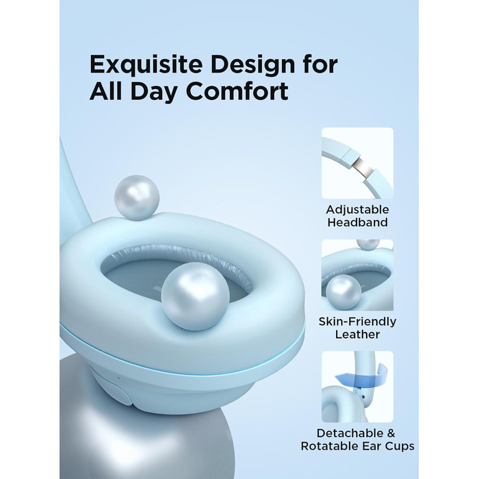 1MORE HQ31 Бездротові навушники Bluetooth Over-Ear з активним шумозаглушенням, 90 годин роботи, Hi-Res Audio, просторовий звук, чіткий звук дзвінків, швидка зарядка, EQ в додатку (Блакитний)