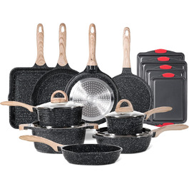 JEETEE 23-Piece Nonstick Granite Cookware Set - Induction Compatible, Pink Cookware Set for All Cooktops - Perfect Housewarming Gift