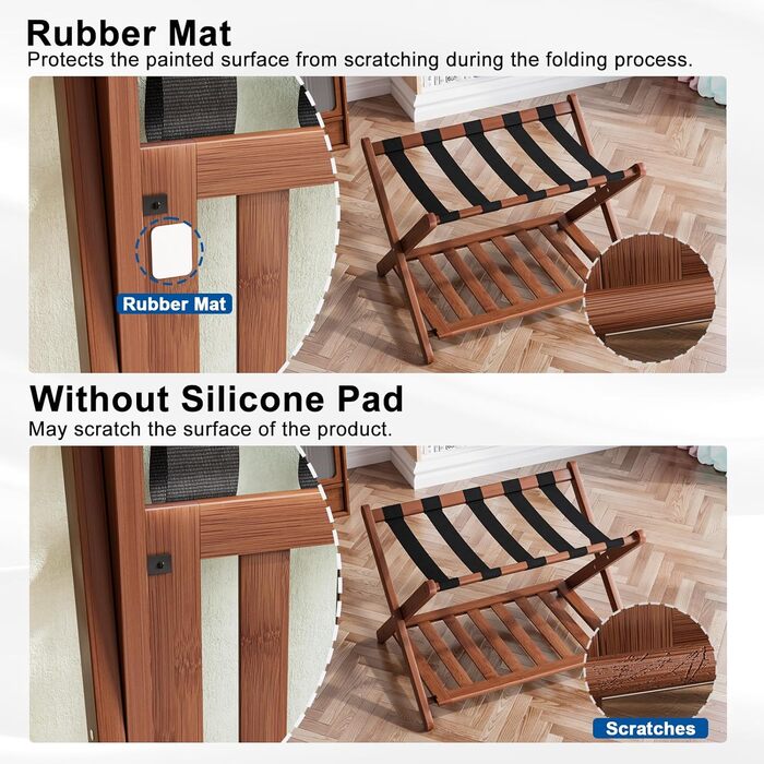 Fully assembled white luggage rack, improved bamboo, foldable suitcase stand with 5 nylon straps, luggage rack with shelf for guest rooms, hotel (white luggage rack, 1 piece) (1 x Walnut)