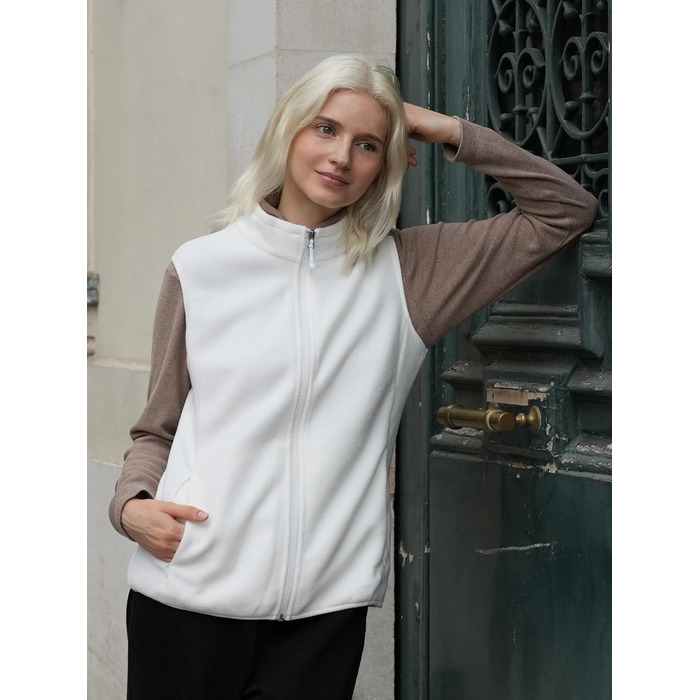 Жіноча флісова жилетка Fuinloth, легка, без рукавів, зі стійким коміром та кишенями на блискавці, армійного кольору (3XL, слонова кістка)