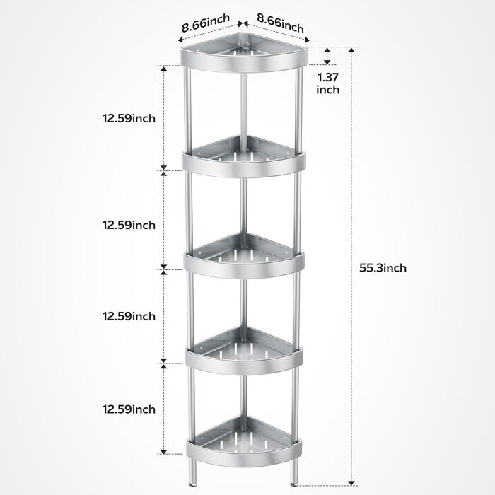 Поличка для душу Nieifi без свердління, кутова, нержавіюча сталь, 4 яруси, чорна, для ванної кімнати та душу