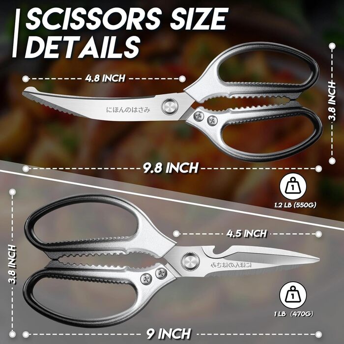 Набір кухонних ножиць DRAGON RIOT Stabile: 2 шт. з японської сталі, для м'яса та птиці, чорний колір, з нержавіючої сталі