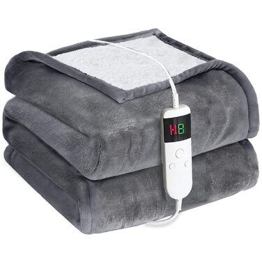 Електрична ковдра з підігрівом 130x180 см з автовимкненням, 10 температурних режимів, таймером, захистом від перегріву, пральна машина, фланелева ковдра для ліжка, дивана та офісу (світло-сіра, 130 x 180 см)