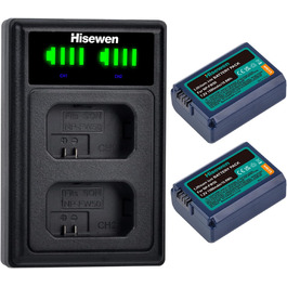 Акумулятор NP-FW50 Hisewen (2 шт.) та подвійний USB зарядний пристрій для Sony ZV-E10, A6000, A6100, A6300, A6400, A6500, A7, A7 II, A7S, A7S II, A7R, A7R II, NEX-7, NEX-6