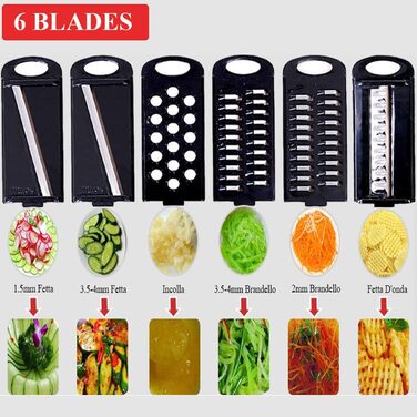 Нарізчик овочів Mandoline: набір з 6 лез з нержавіючої сталі для картоплі, помідорів, цибулі та сиру