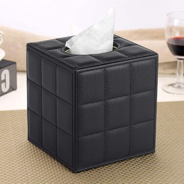 Скляна коробка для серветок прямокутна, чорна в клітинку, для ванної, тумбочки, авто, офісу