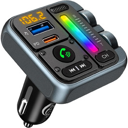 FM-трансмітер SOARUN для авто Bluetooth 5.3, адаптер для автомобіля з зарядкою 57W PD та USB, гучний зв'язок, програвач музики, бас, чистий звук, підтримка 64ГБ, зелений