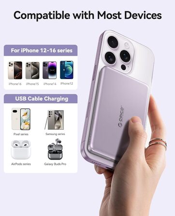 Power Bank Orico Kada Magsafe 5000mAh з MagSafe, USB-C, 20W PD, для iPhone 16/15/14/13/12, фіолетовий