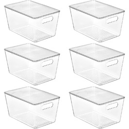 Vtopmart 6-Piece Storage Boxes with Lid, Stackable Plastic Boxes for Kitchen Storage & Organization, Perfect for Bathroom, Closet, Kitchen, Refrigerator, Closet Organization (L)
