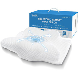Ергономічна подушка для шиї та голови 2-в-1 з ефектом пам'яті (Memory Foam), ортопедична подушка для сну на боці, спині та животі, зі знімним чохлом, 62 x 39 x 11/13 см, чорна