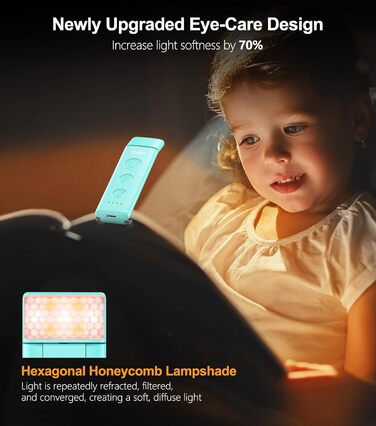 LED лампа для читання Gritin з USB-C, кріплення-прищіпка, регулювання яскравості, 3 режими кольору, для книголюбів, білий (блакитний)