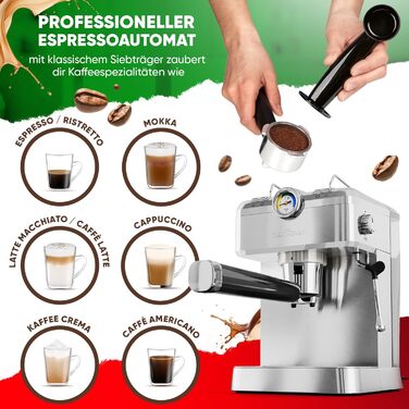 Кавоварка еспресо ProfiCook PC ES 1267, 20 бар, для меленої кави та капсул Nespresso, з італійською помпою, напівавтоматична, портфільтр