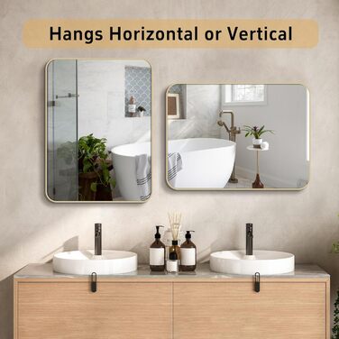 Дзеркало для ванної кімнати на стіну, титан, металевий каркас, заокруглене, прямокутне, 40,6 x 50,8 см