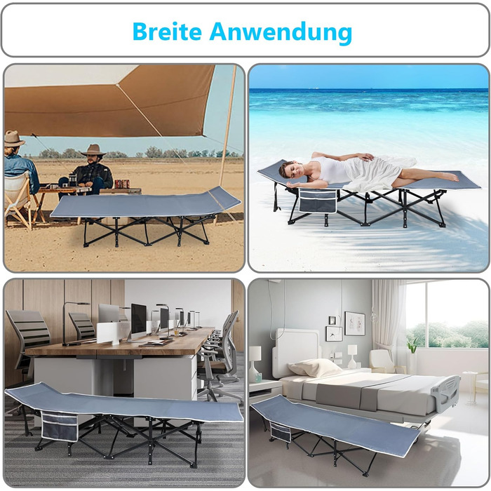 Ліжко похідне складане для кемпінгу та гостей, 190x62x38 см, з сумкою для транспортування - Feldbett