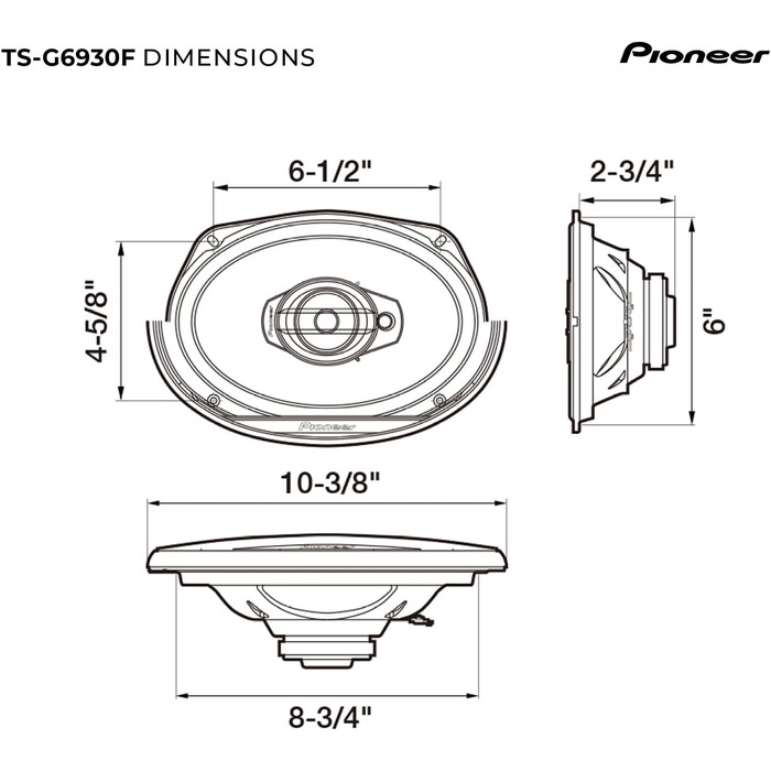 Автомобільна акустика Pioneer TS-G6930F 6x9 дюймів, 3-смугові коаксіальні динаміки, 400 Вт, комплект 2 шт., потужний звук, глибина монтажу 70 мм, з решіткою