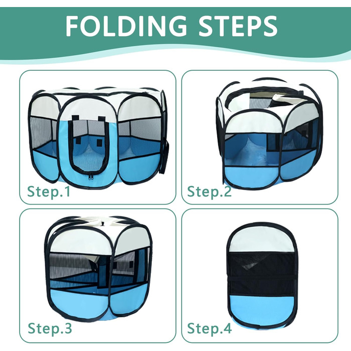 Клітка-загон для собак та котів, портативна, складна, для дому та вулиці, з дверцятами та блискавкою, Pop-Up, для кемпінгу