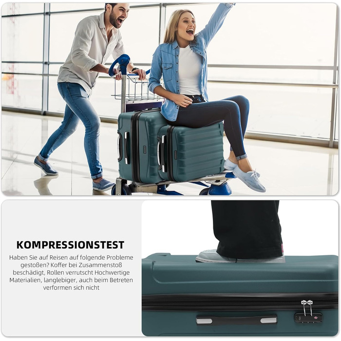 BEIBYE TSA Lock 2080 Twin Roller 3-Piece Luggage Set Suitcase Set Trolley Trolleys Hard Shell (Dark Green)