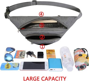 Водонепроникна поясна сумка на пояс для жінок та чоловіків, 3 кишені на блискавці, для походів, активного відпочинку, спорту, подорожей, гаманець для грошей (Світло-сірий)