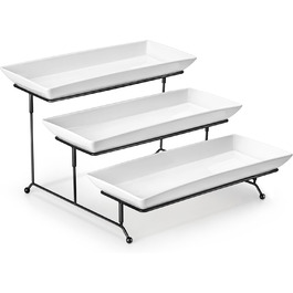 MALACASA 3-Tier Porcelain Serving Platter with Folding Sturdy Stand, for Party Entertaining Food Display, Fruit Dessert, Cupcakes, White 36x15.3cm