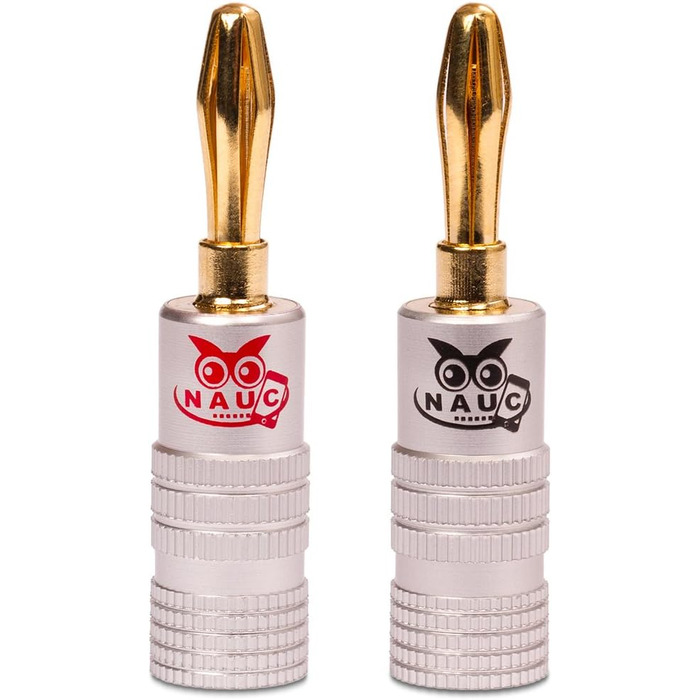Бананові роз'єми NAUC High End 28x (14 пар) 24K позолочені, для кабелю до 6 мм², чорні та червоні, з'ємні/припаювані