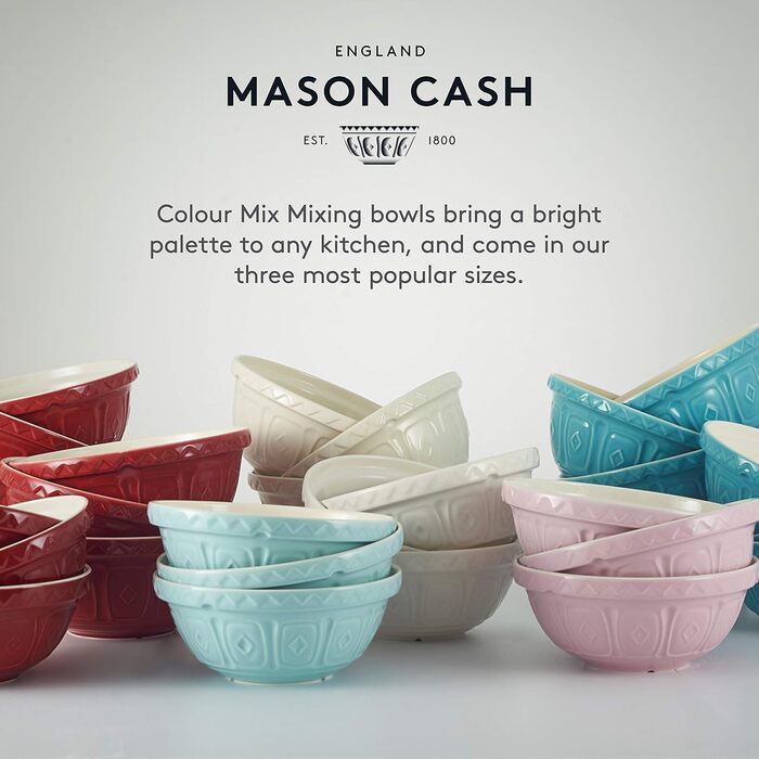 Mason Cash Stoneware Mixing Bowl 26 cm, Light Blue, 2.7 L, Dough Bowl for Bread Dough, Cake Dough or Pizza Dough, made of high-quality, chip-resistant stoneware, large dough bowl