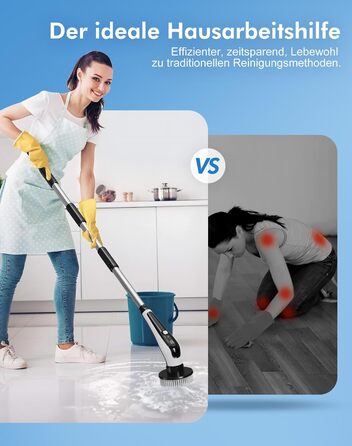 Електрична щітка для чищення з 9 насадок, щітка для швів, водонепроникна IPX8, електричний спін-скреббер з регульованою ручкою, 2 швидкості, для ванної кімнати, кухні, авто, біла+чорна