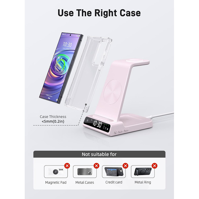 Бездротовий зарядний пристрій для Samsung Galaxy S25 Ultra, Watch Ultra/8/7/6, S24 Z Fold 6/Z Flip 6, Buds (рожевий)