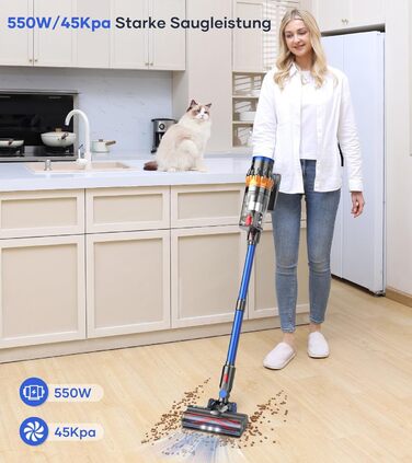 MIBODE Cordless Vacuum Cleaner, 45000Pa/550W/70Mins Vacuum Cleaner with Smart Display, Vacuum Cleaner with Automatic Mode & Anti-Tangle Brush for Carpets, Hard Floors, and Pet Hair