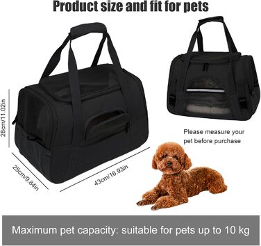 Транспортна сумка для тварин з підстилкою з флісу, чорна. Підходить для котів та собак до 10 кг