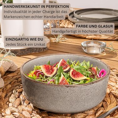 Набір посуду SÄNGER Kairo Graphit 24 елементи: 6 тарілок для їжі, 6 тарілок для десерту, 6 мисок для пасти, 6 мисок, керамічний посуд для 6 осіб, мока-коричневий колір