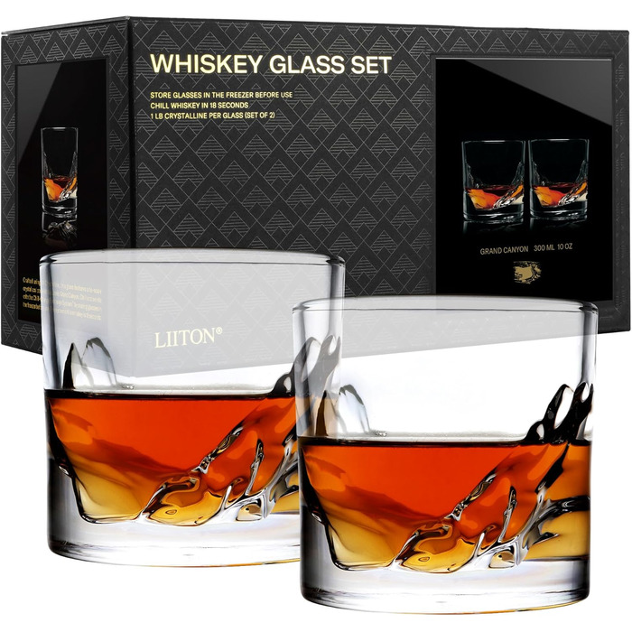 Набір склянок для віскі LIITON Grand Canyon (2 шт.) з кришталевого скла, Tumbler, подарунок для чоловіка, для коктейлів, джина, бурбона, рому