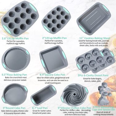 To Encounter 27 in 1 Backset – 10 Silicone Baking Molds, Cake Pans, Baking Sheet, Donut Pan, Muffin Tin With Measuring Cups and Spoons
