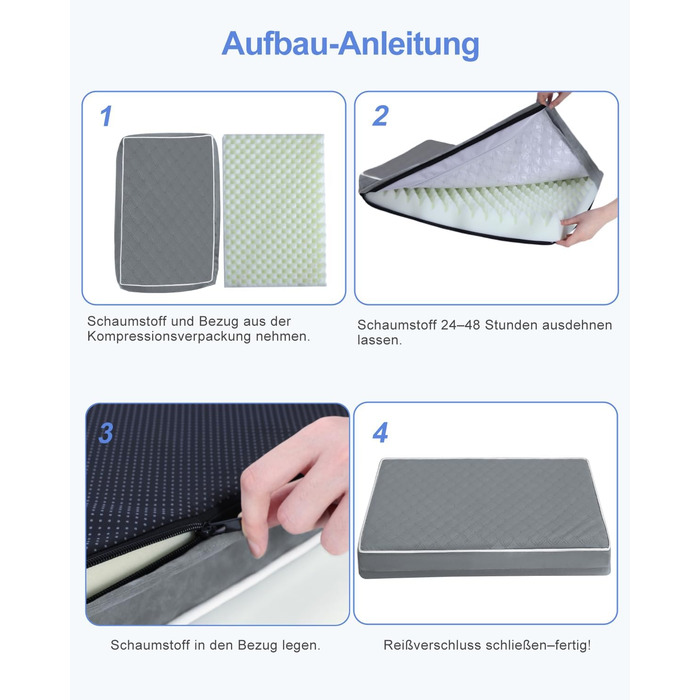 Ортопедичне ліжко для собак KSIIA, великі породи, 104x68x8 см, знімний килимок, легко миється, сірий колір