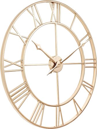Samilito Large Wall Clock in Vintage Style, Round, Silent. Free with it: ONE extra set of black clock hands. Metal clock for loft, living room, bedroom, and kitchen decoration (76 cm, Gold)
