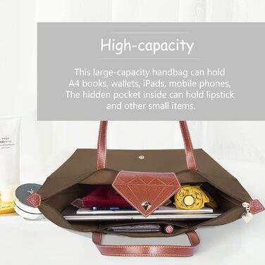 Сумка жіноча велика, водонепроникна сумка-шопер через плече, чорна сумка для дозвілля, подорожей, офісу, покупок (Хакі, L)