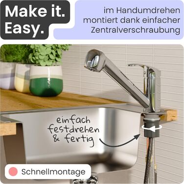 Кухонний змішувач Instmaier Elena з виливним гусаком та душовою насадкою | Хром | З витяжною системою | Змішувач для кухні з 2 режимами струменя | Однорідний змішувач з поворотним виливом (низький тиск)