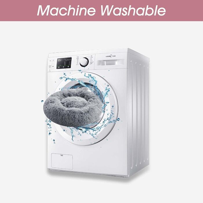 Кругле ліжко для собак та котів WESTERN HOME, анти-тривожне, м'яке, тепле, з штучного хутра, сіре (50,8 x 24.0 x 24.0 x 8.0 см)