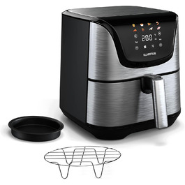Klarstein AeroVital Deluxe Hot Air Fryer – 5.4L Airfryer, 1700W, Touch Display, 8 Programs, Non-Stick Coating, Grill Rack & Pizza Pan, Cool-Touch Housing, Timer & Temperature Control, Stainless Steel Hot Air Fryer + Basic Accessory Set