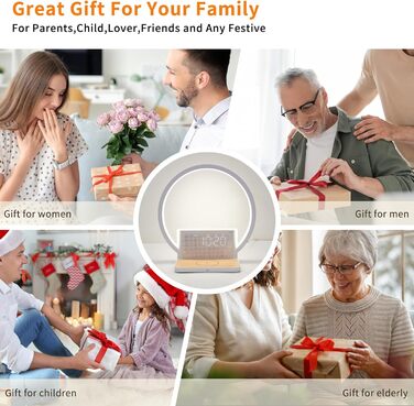 Нічна лампа RETEYUNG з бездротовою зарядкою 10W, 2 будильники, денний світловий будильник, 10 заспокійливих звуків, сенсорне регулювання яскравості (3 рівні), стиль арт-деко