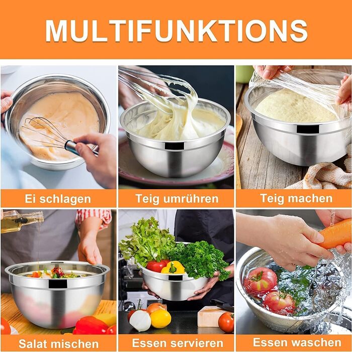 Homikit Mixing Bowls, 7-Piece Stainless Steel Bowl Set with Airtight Lid, Stackable Salad Bowl for Cooking/Baking/Serving, Dishwasher Safe, 6.5/4.5/2.7/2.5/1.5/1.2/0.7L, Khaki