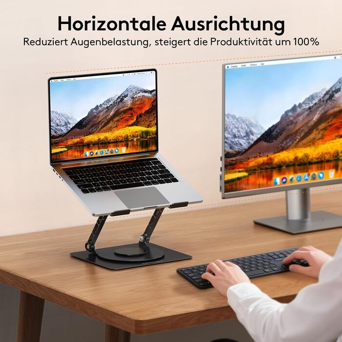 Підставка для ноутбука TECKNET 360° регульована по висоті, металева, ергономічна, для MacBook, Dell (до 17.3 дюймів), чорна