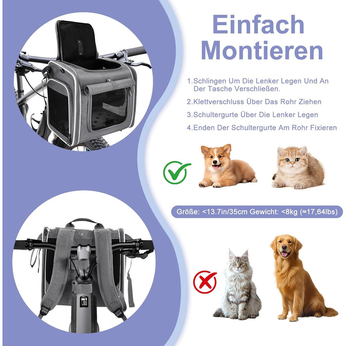 Корзина для собак на велосипед 4-в-1, розширювана сумка-рюкзак, з сітковими вікнами та дверима, для котів та собак